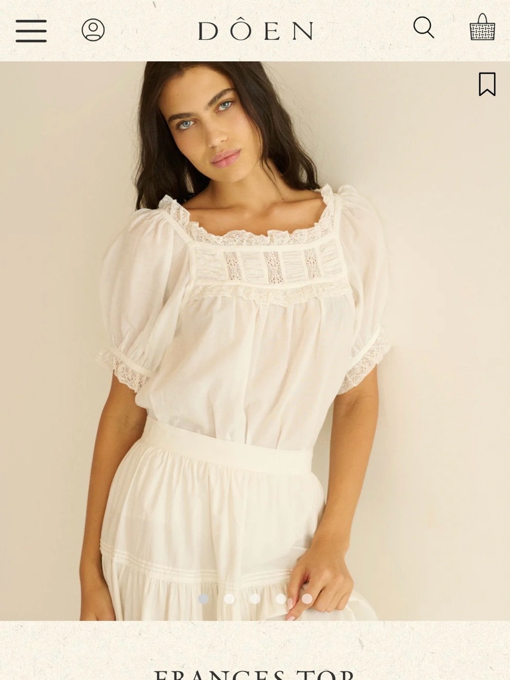 Doen Ivory Smocked Square-Neck Blouse